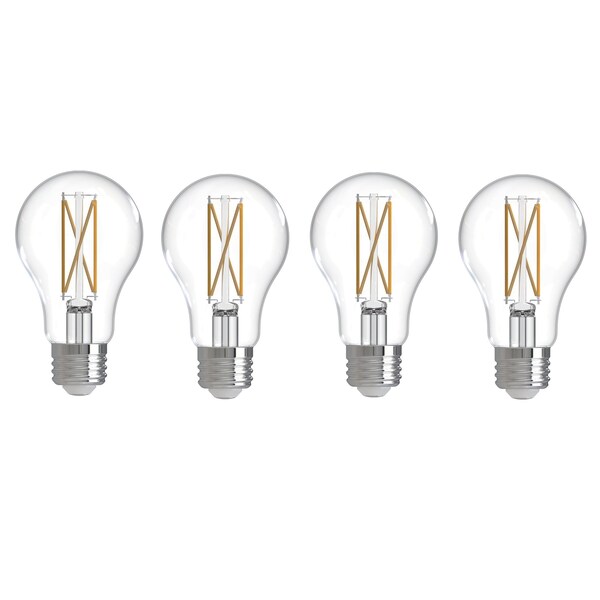 Bulbrite LED Filament, PK4, 7.6 W Dimmable A19 Light Bulb with Clear Finish and Medium Screw E26 Base, 3000K 776227 - main