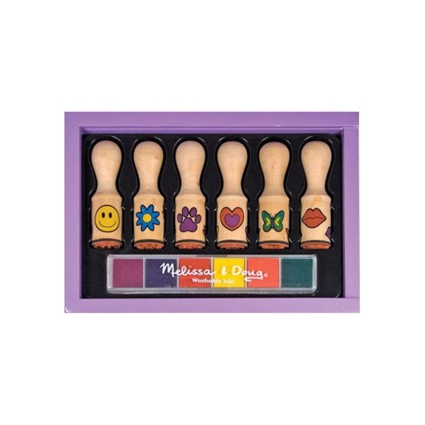 Melissa & Doug Happy Handle Wooden Stamp Set, 6 Stamps + Stamp Pad Per Set, PK2 2407 - main