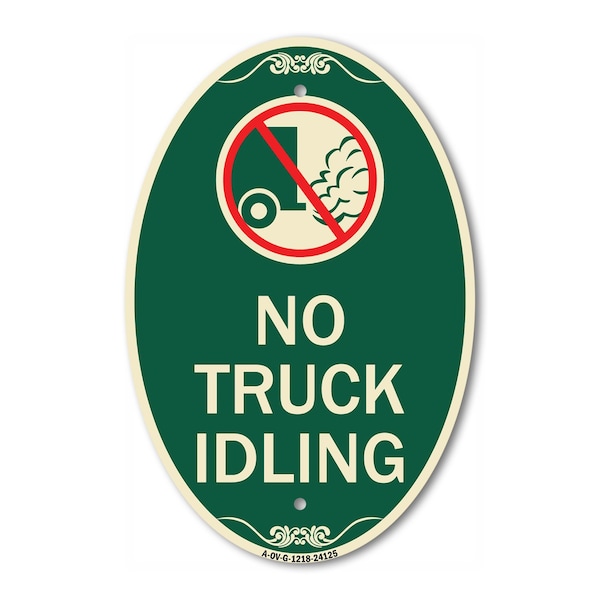Signmission Driveway Sign No Truck Idling with Graphic, 12 In X 18 In Architectural Oval, Heavy Gauge Aluminum A-OV-G-1218-24125 - main