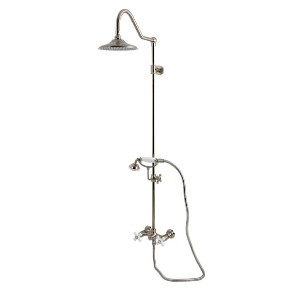 Kingston Brass Wall Mount Rain Drop Shower System with Hand Shower, Brushed Nickel CCK3668PX - main
