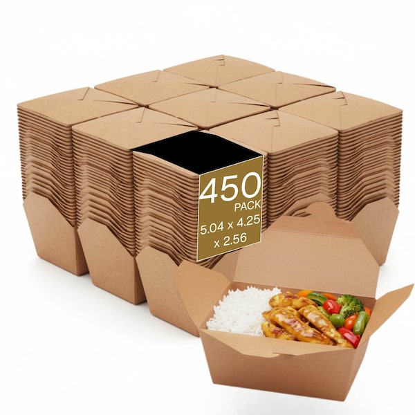 Eco Harmony Products Kraft Paper Take-Out Boxes, PFAS-Free, Recyclable, 5" x 4.25" x 2.5", 450PK 804582 - main