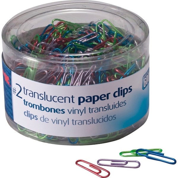 Officemate International Officemate Translucent Vinyl-Coated Paper Clips, Assorted, 600/Tub 97211 - main