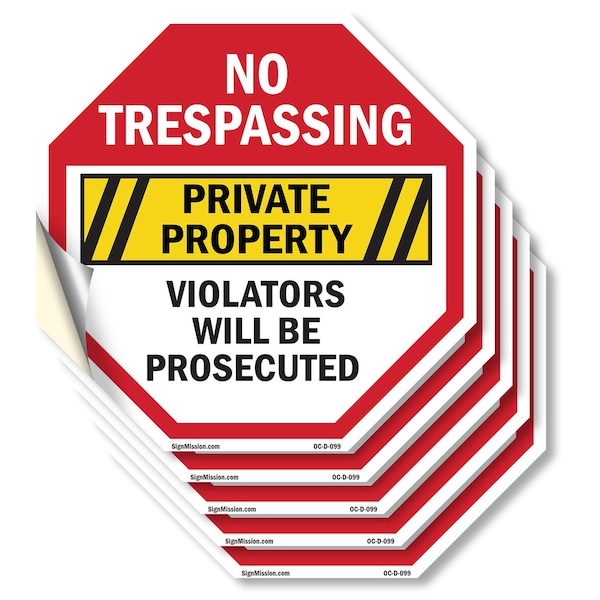 Signmission No Trespassing Private Property Vio, 4 inch X 4 inch, Vinyl Decal, 5PK OC-D-5PACK-4-99 - main