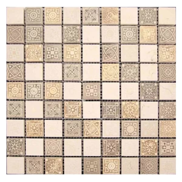 Apollo Tile 12 x 12 in. Textured Beige and Taupe Stone Mosaic Square Wall and Floor Tile 5 sq ft/case, 5PK APLLGN881A - main