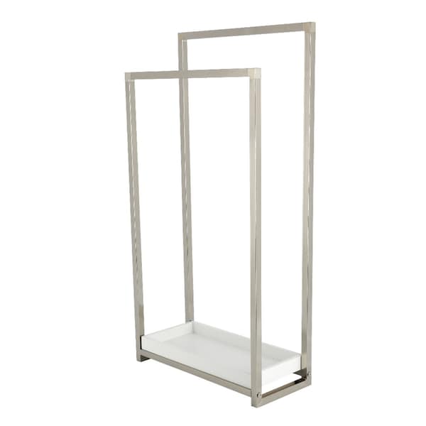 Kingston Brass 33-5/8" Freestanding Pedestal 2-Tier Towel Rack with Wooden Shelf, Polished Nickel SCC8266 - main