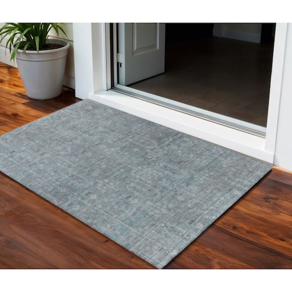 Homeroots 3' X 5' Teal Blue And Gray Southwestern Washable Indoor Outdoor Area Rug 587086 - main