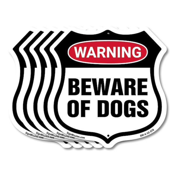Signmission Dog Warning Shield Sign Beware Of Dogs, 12 inch X 12 inch, Aluminum Metal Sign, 5PK SHI-A-5Pack-12-376 - main