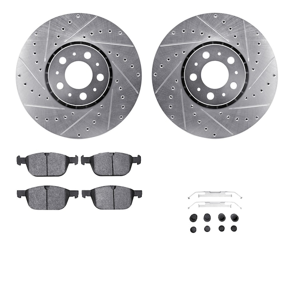 Dynamic Friction Co DFC Rotors-Drilled & Slotted-Silver w/ EURO 5000 Ceramic Brake Pads Incl Hdw 7612-27049 - main