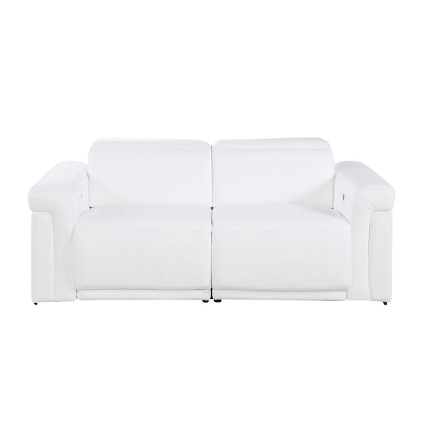 Homeroots 73in White and Black Italian Leather Power Reclining Loveseat 720489 - main