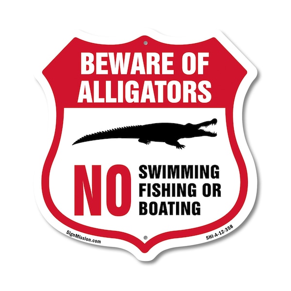 Signmission Alligator Warning Shield Sign Beware Of, 12 Inch X 12 Inch, Aluminum Metal Sign SHI-A-12-358 - main