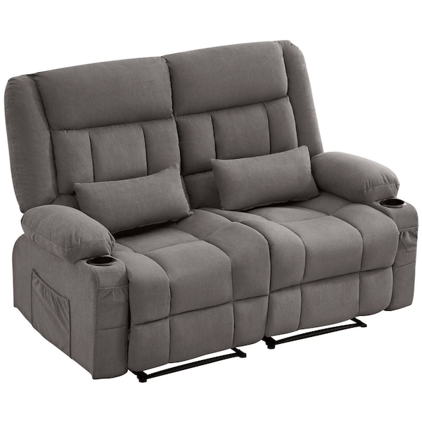 Homeroots 47in Gray Microfiber Manual Reclining Loveseat With Storage and Toss Pillows 721197 - main