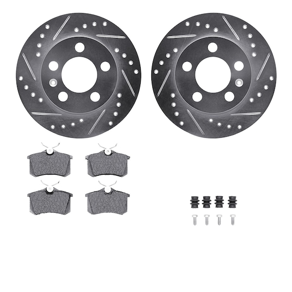 Dynamic Friction Co DFC Rotors-Drilled & Slotted-Silver w/ EURO 5000 Ceramic Brake Pads Incl Hdw 7612-73027 - main