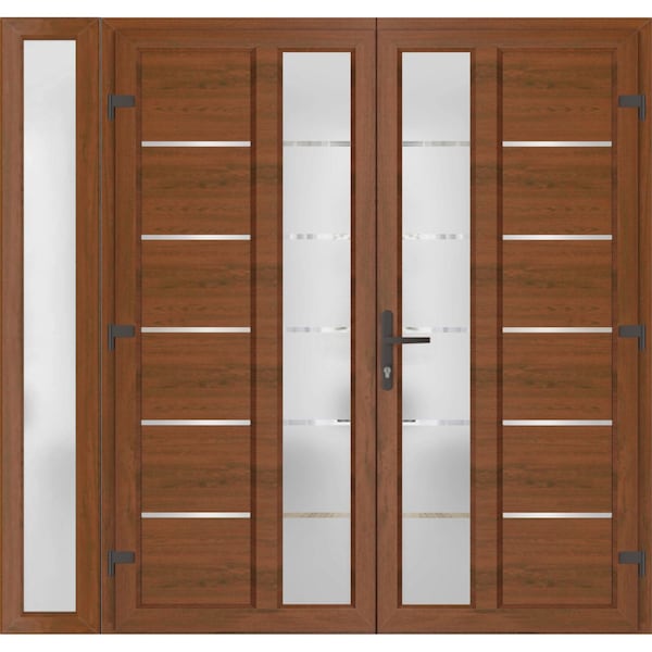 Vdomdoors Front Exterior Prehung Metal-Plastic Double Doors / MANUX 8088 Walnut / Sidelite Exterior Window / MANUX8088DEXD-WLN-LH-W72+12xH80 - main