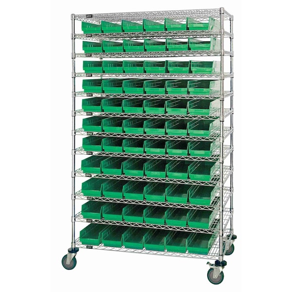 Quantum Storage Systems WIRE SHELVING UNIT W/88 GREEN BINS WR74-2460-88106GN - main
