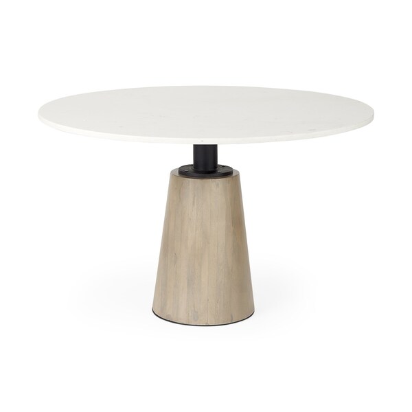 Homeroots 48" White And Natural Rounded Marble Pedestal Base Dining Table 397607 - main