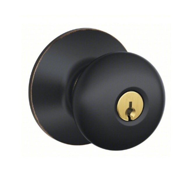 Schlage Plymouth Series Keyed Entry Knob, Solid BrassZinc, Aged Bronze F51A VPLY716 - main
