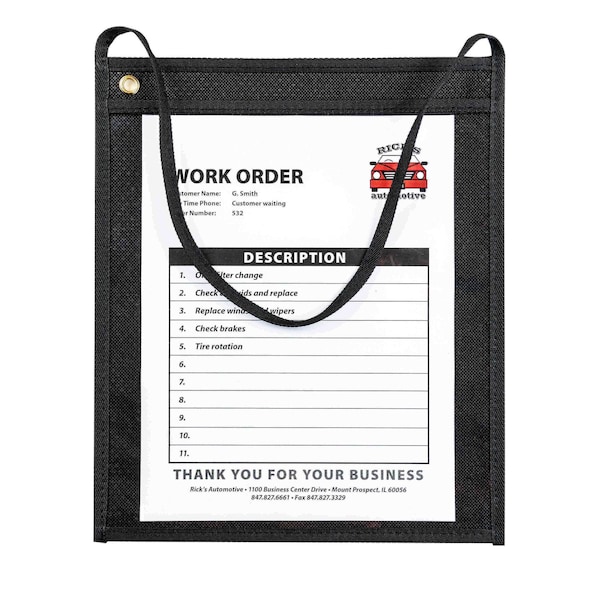 C-Line Products 9" x 12" Black Stitched Shop Ticket Holders with Hanging Strap, 15/BX 74112 - main