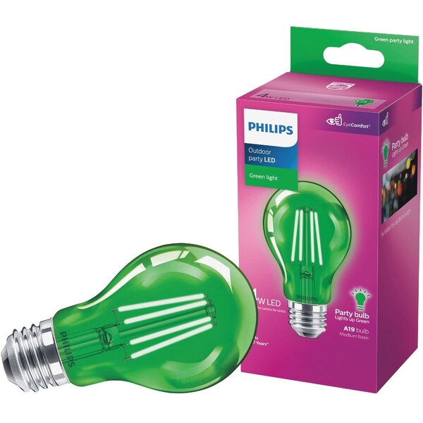 Signify Green A19 Medium 4W Indoor/Outdoor LED Decorative Party Light Bulb 568873 - main