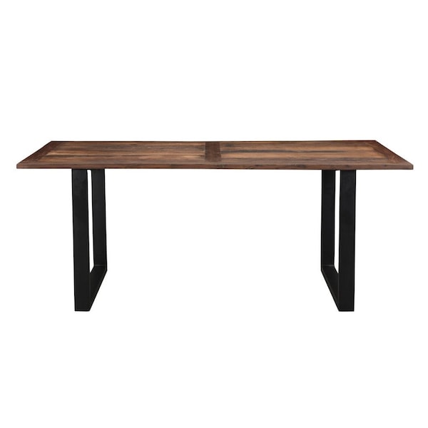 Homeroots 78" Dark Brown And Black Solid Wood Sled Base Dining Table 521831 - main