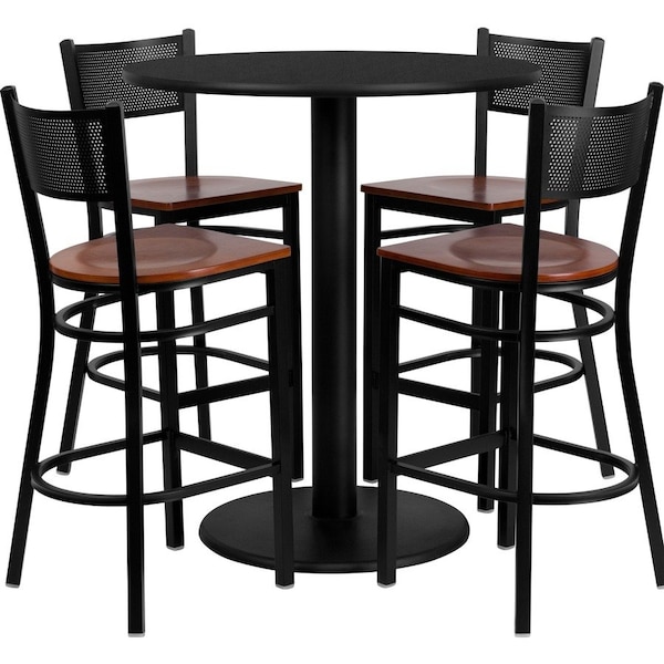 Flash Furniture Round Blk Bar Table, Rnd w/Cherry Seats, 36", Laminate Top, Wood Grain MD-0018-GG - main