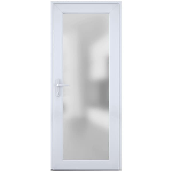 Vdomdoors Front Exterior Prehung FiberGlass Door Frosted Glass / Manux 8102 White Silk / Office Commercial an MANUX8102EXD-WS-W36 x H80-RH - main