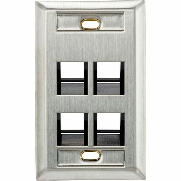 Leviton 4-Port Wallplate Angled, 1-Gang W/Designation Window, Quickport Ss 43081-1L4 - main