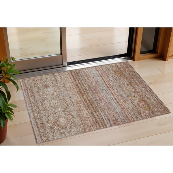 Homeroots 3' X 5' Copper Tan And Beige Floral Washable Indoor Outdoor Area Rug 606188 - main