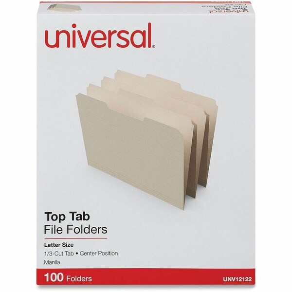 Universal Universal File Folders, 1/3 Cut Second Position, One-Ply Top Tab, Letter, Manila, 100/Box UNV12122*** - main