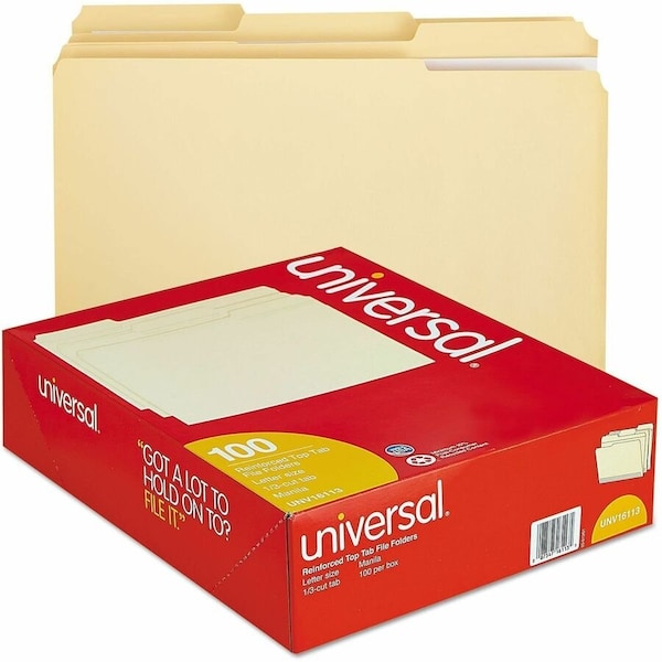 Universal File Folders, 1/3 Cut Assorted, Two-Ply Top Tab, Letter, Manila, 100/Box 16113 - main