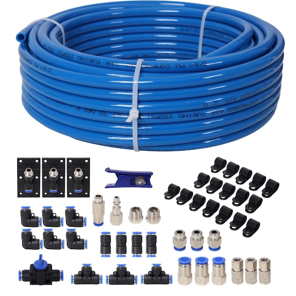 Wrightmaster Garage Air Compressor Accessories Master Kit, 3/8 in. (9. 5MM) OD x 60 Feet PU Tubing, Blue Tubing ZR-220507 - main