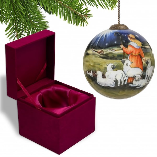 Homeroots Shepherd Gazing Into the Star of Bethlehem Hand Painted Mouth Blown Glass Ornament 477484 - main