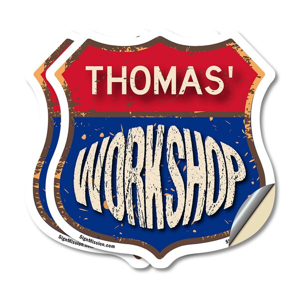 Signmission Thomas's Workshop, 4 inch X 4 inch, Vinyl Decal, 2PK SHI-D-2PACK-4-489-THOMAS - main