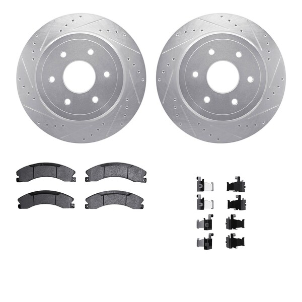 Dynamic Friction Co DFC Brake Rotor - Drilled & Slotted - Silver- Heavy Duty Brake Pad includes Hardware 7412-67009 - main