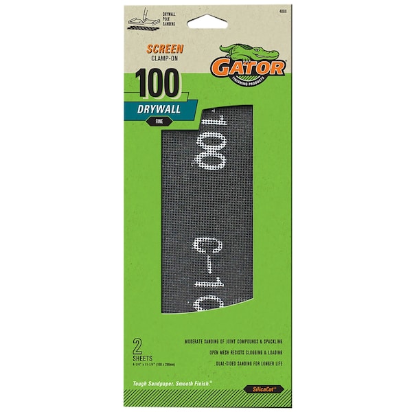 Gator Finishing SilicaCut Drywall Clamp-On Sanding Screens, 100 Grit, Fine, 2PK 4008 - main