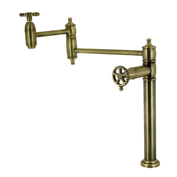 Kingston Brass Deck Mount Pot Filler Faucet, Antique Brass KS3703CG - main