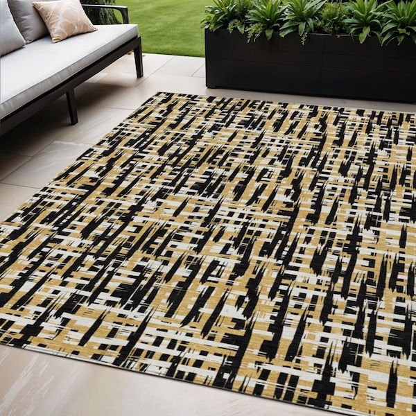 Homeroots 5' X 8' Black Gold And Ivory Abstract Washable Indoor Outdoor Area Rug 602546 - main