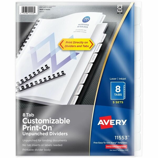 Avery Dividers, Print-On, 8Tab, We 5PK AVE11553 - main