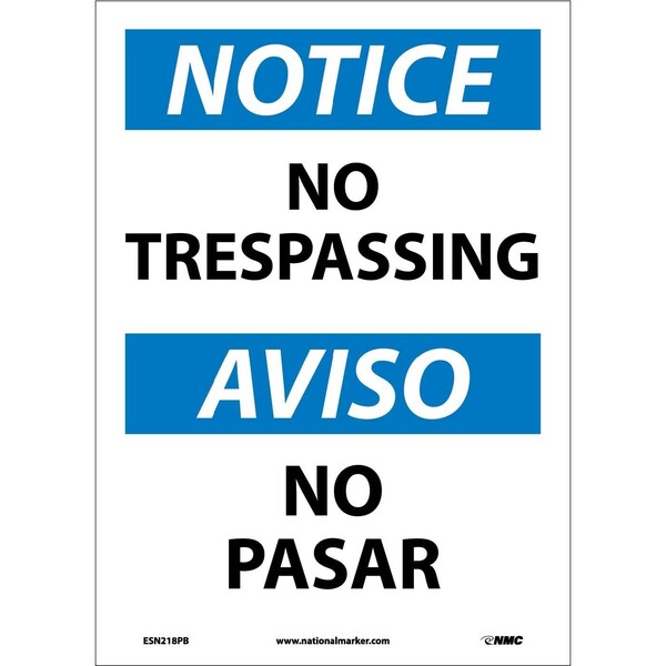 Nmc Notice No Trespassing Sign - Bilingual, ESN218PB ESN218PB - main