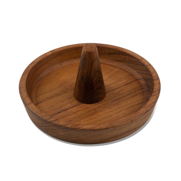 Homeroots Traditional Solid Teak Ring Cone Jewelry Dish 475866 - main