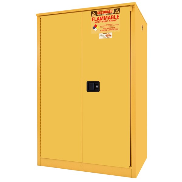 Securall Flammable Storage Cabinet, 90 Gallon, 2 Shelves, 43 in W x 65 in H x 31 in D, Yellow A290 - main