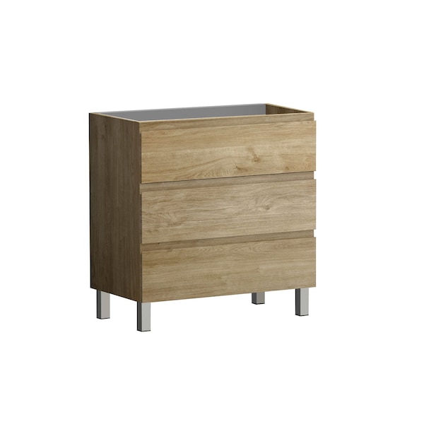 Homeroots 32" Oak Wood Freestanding Bathroom Vanity With White Sink And Three Drawers 624149 - main