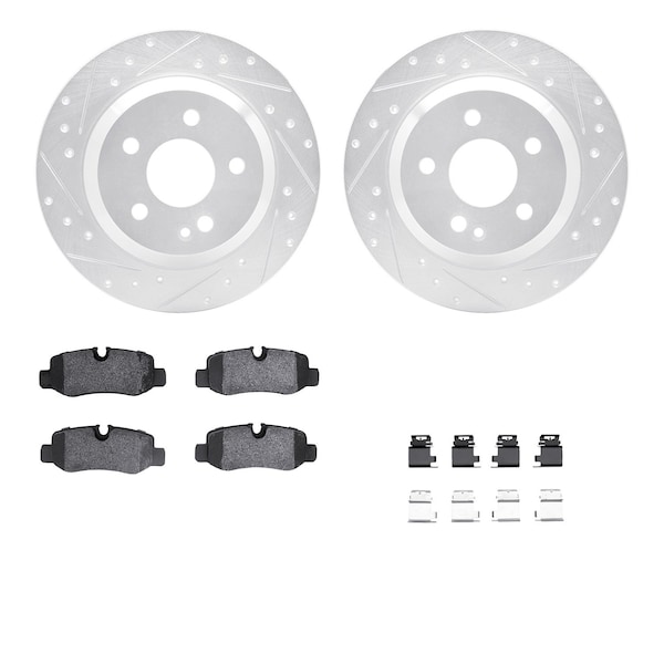 Dynamic Friction Co DFC Rotors-Drilled & Slotted-Silver w/ EURO 5000 Ceramic Brake Pads Incl Hdw 7612-63092 - main