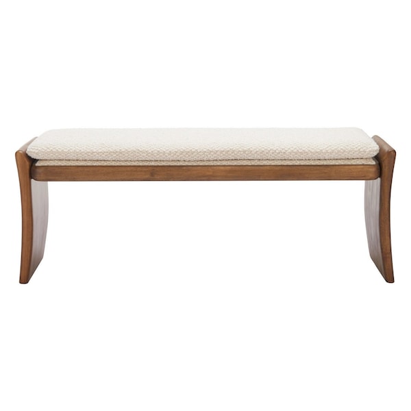 Homeroots 48in Beige and Brown Fabric and Solid Wood Upholstered Bench 668860 - main