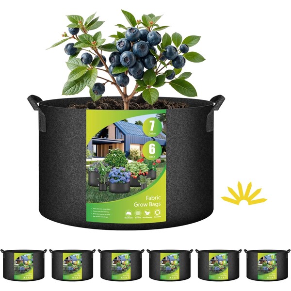 Ipower Plant Grow Bag 7 Gallon Heavy Duty Fabric Pots, 300g Thick Nonwoven, Black 2024 Version, 6PK GLGROWBAG7X6BLK - main