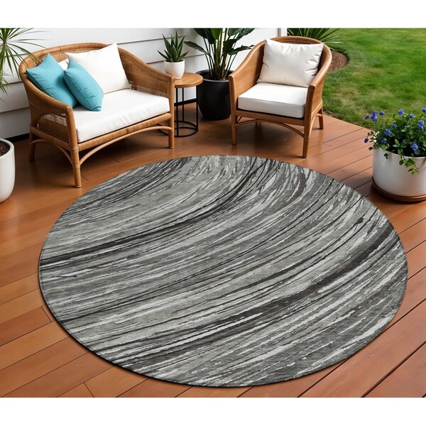 Homeroots 8' Taupe Charcoal And Ivory Round Abstract Washable Indoor Outdoor Area Rug 631259 - main
