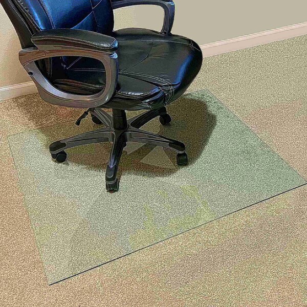 Fab Glass And Mirror Glass Office Chair Mat | 60in Flat Polished Edge Heavy Duty Glass Mat for Hard Floors CM60SQF-CL - main