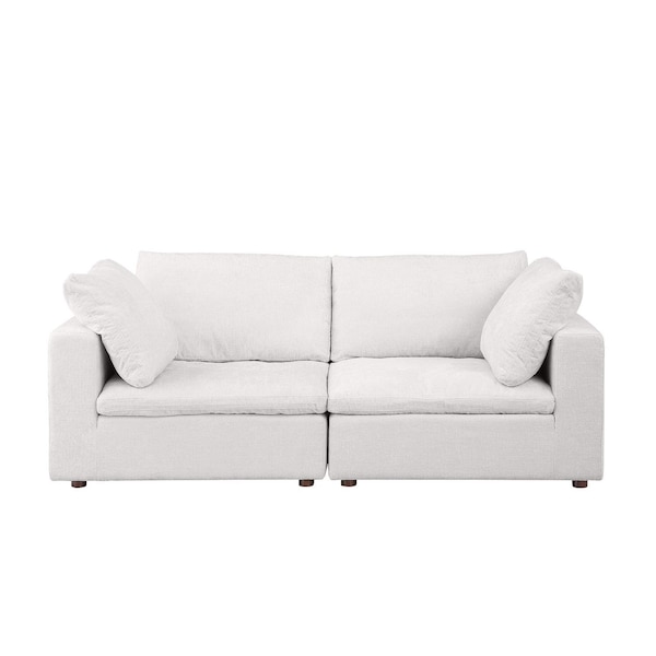 Homeroots 86in Pearl and Brown Italian Leather Loveseat 720475 - main