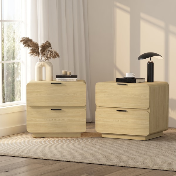 Manhattan Comfort Chrystie 26in Nightstand in Natural (2-Drawer) - Set of 2 2-NS016-NA - main