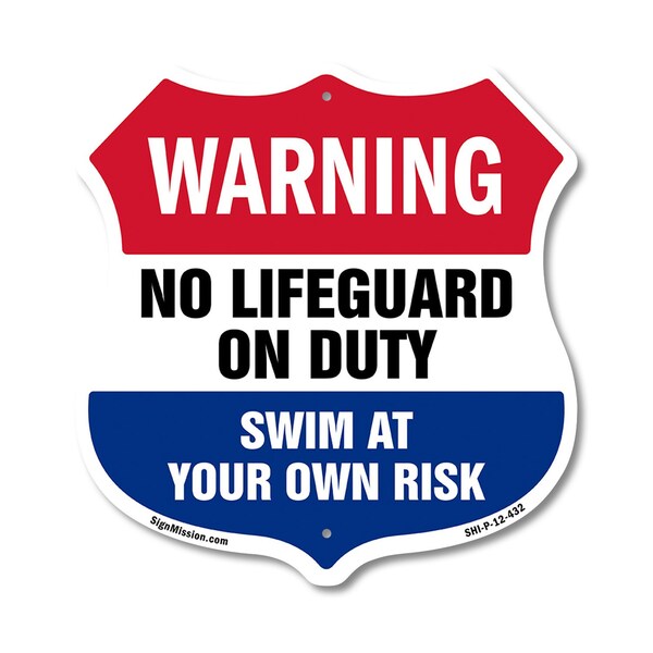 Signmission Pool Warning Shield Sign No Lifeguard On, 12 Inch X 12 Inch, Plastic Sign SHI-P-12-432 - main