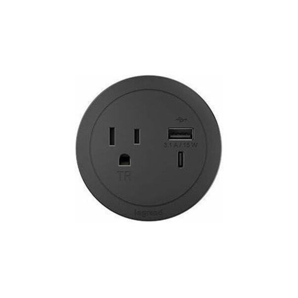 Legrand FurniturePowerOutlet, Black, 1Outlet, 10ft RFPCRUAUC-BK10 - main